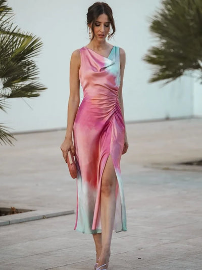 Talia - Tie Dye-Kleid mit Schalkragen