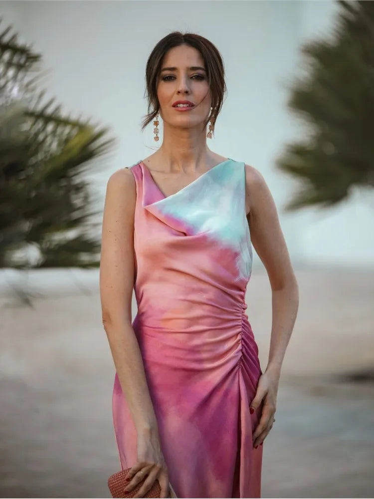 Talia - Tie Dye-Kleid mit Schalkragen