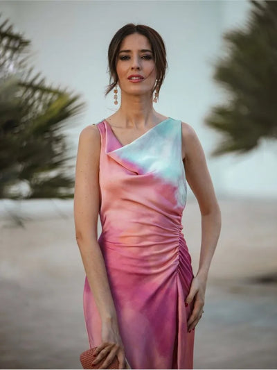 Talia - Tie Dye-Kleid mit Schalkragen