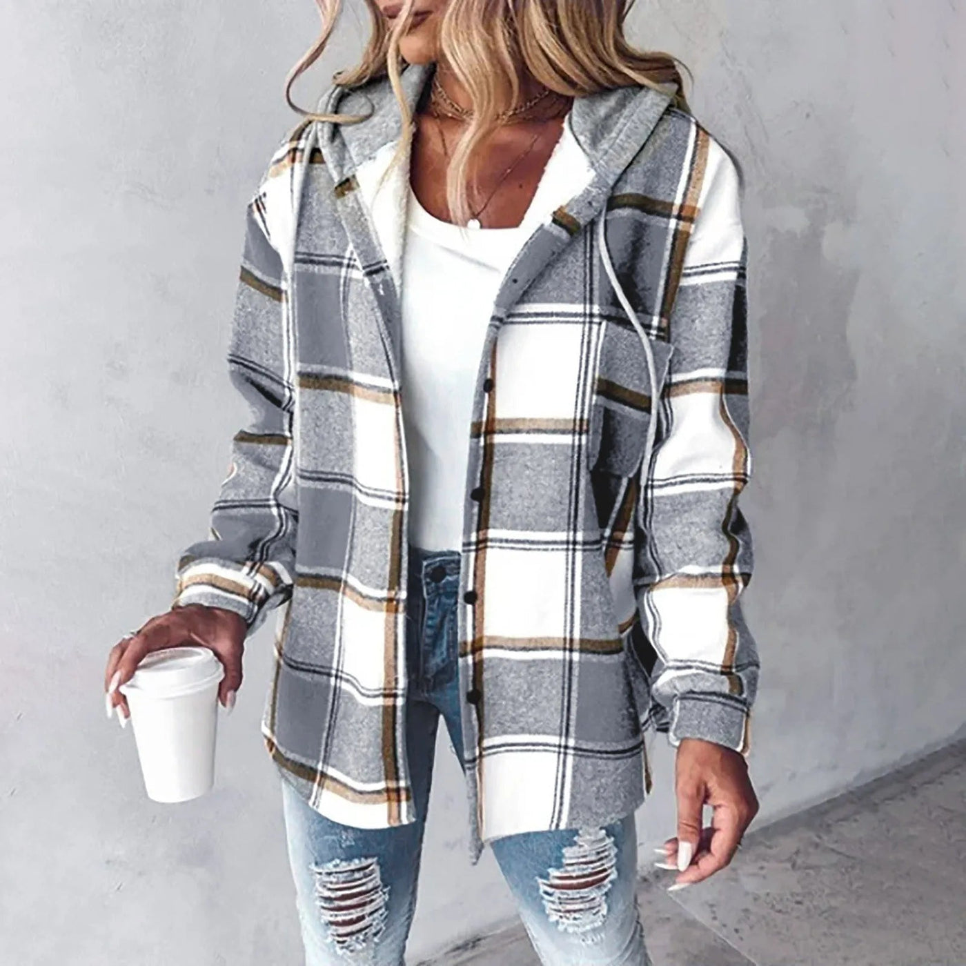 Jemima™ | Damen Knopf-Plaid-Jacke