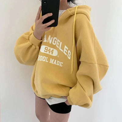 Vorne bedruckter lockerer Hoodie für Damen