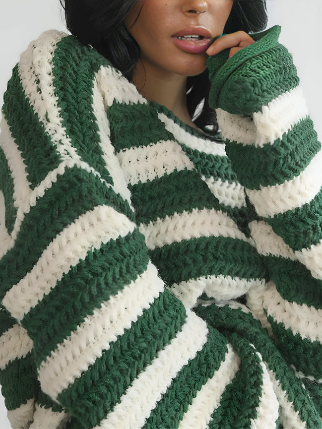 Gestreifter Damen-Strickpullover