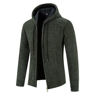 Gefütterte Herren Strickjacke Mit Kapuze | Winterjacke Mit Reißverschluss