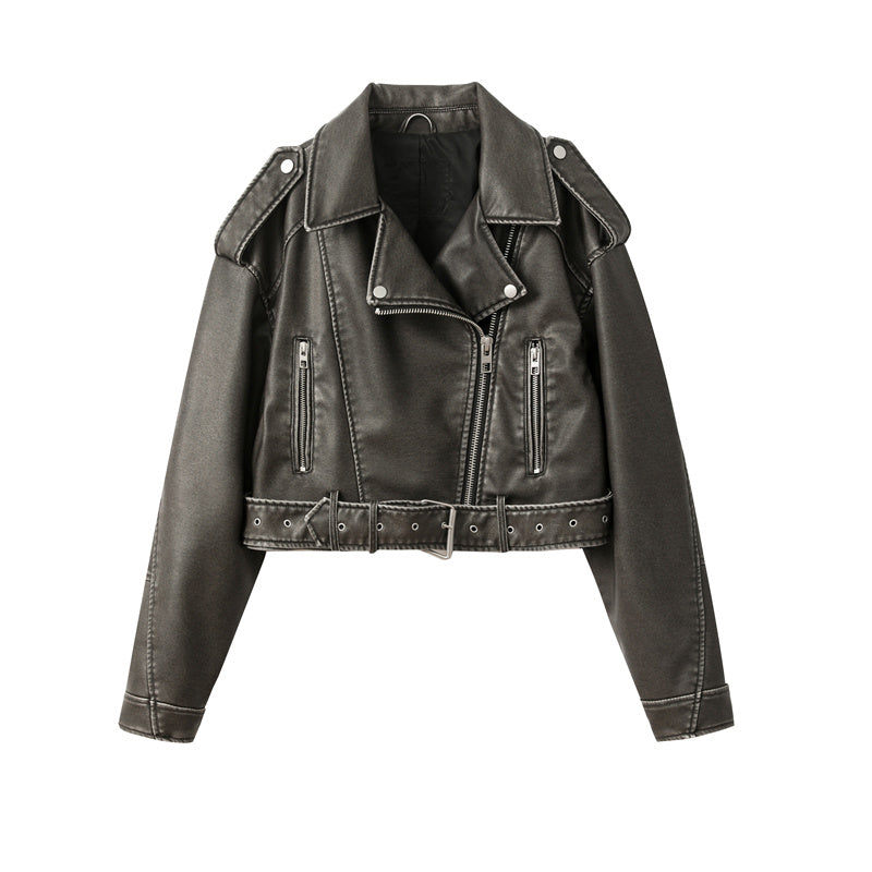 Klassische Cropped Biker Lederjacke