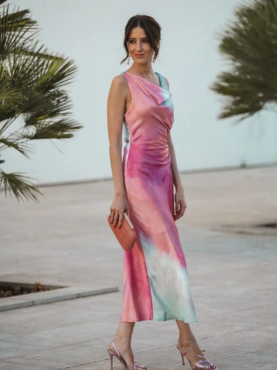 Talia - Tie Dye-Kleid mit Schalkragen