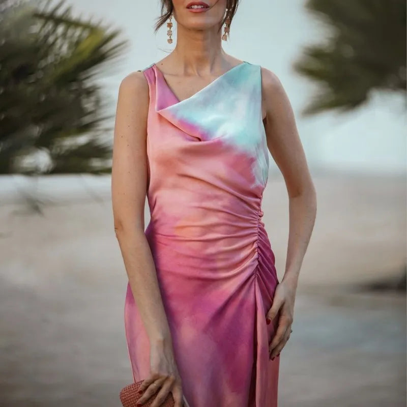 Talia - Tie Dye-Kleid mit Schalkragen