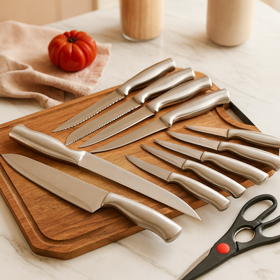 Sande | 14-teiliges Küchenwerkzeugset aus Edelstahl mit Massivholzblock