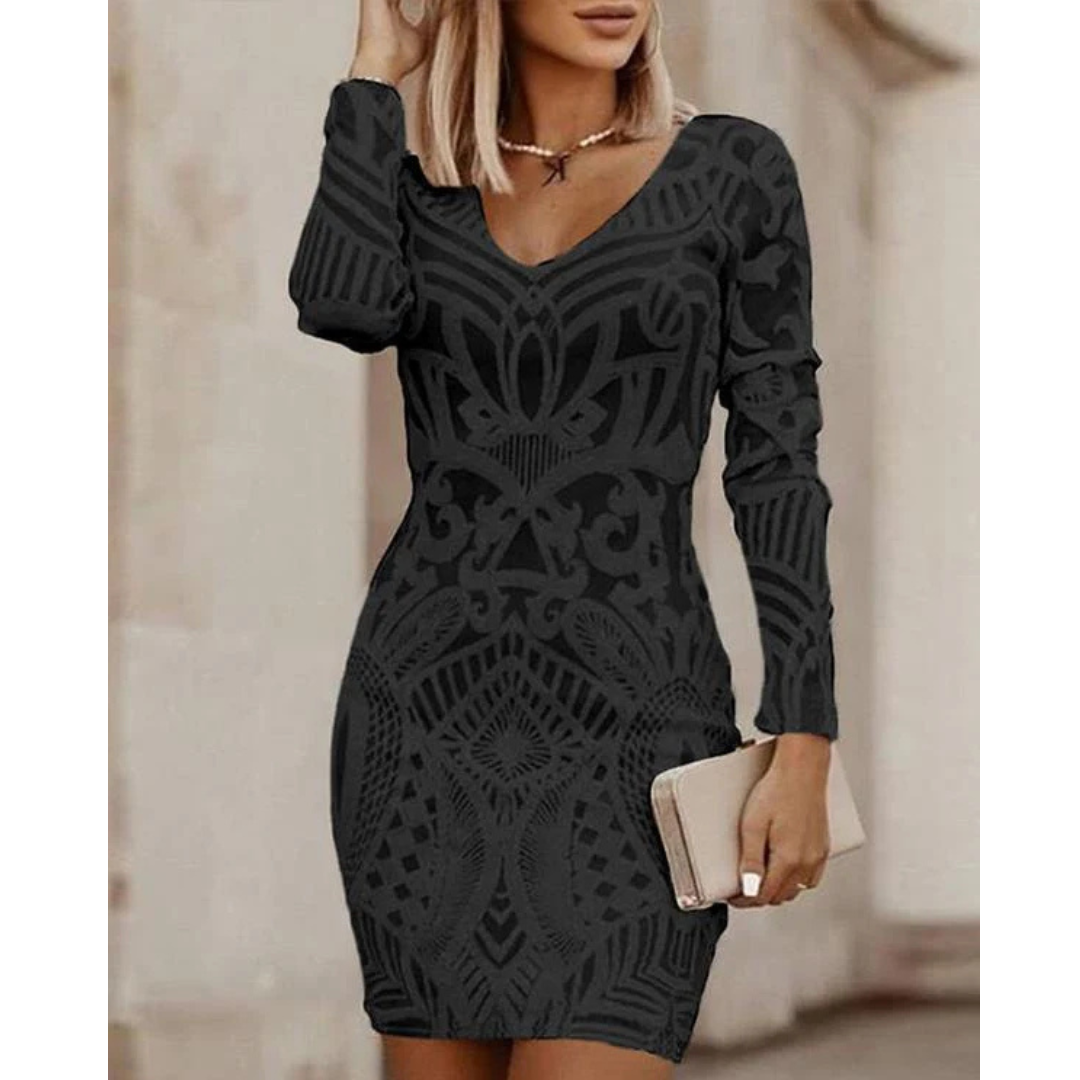 Damen Bodycon Langarm Elegantes Kleid | Mini