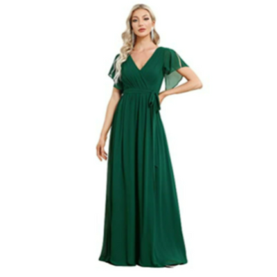 Damen V-Ausschnitt Flatterärmel Kleid | Maxi