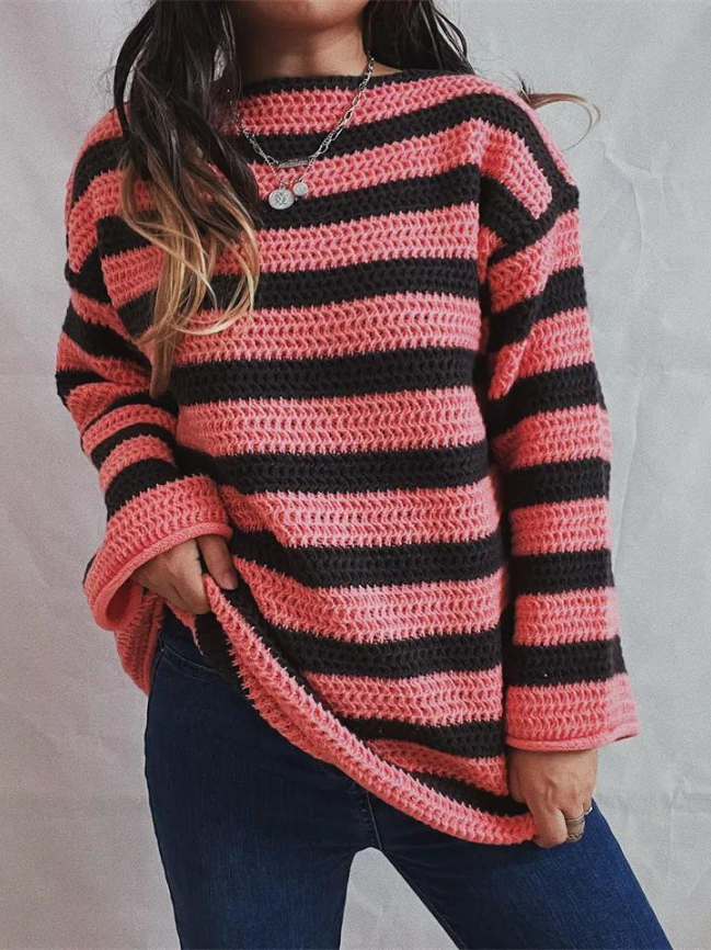 Gestreifter Damen-Strickpullover