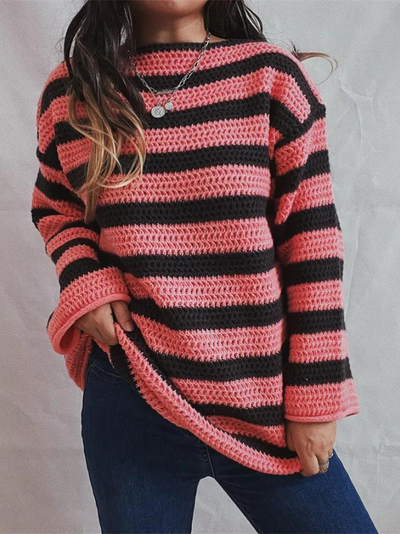 Gestreifter Damen-Strickpullover