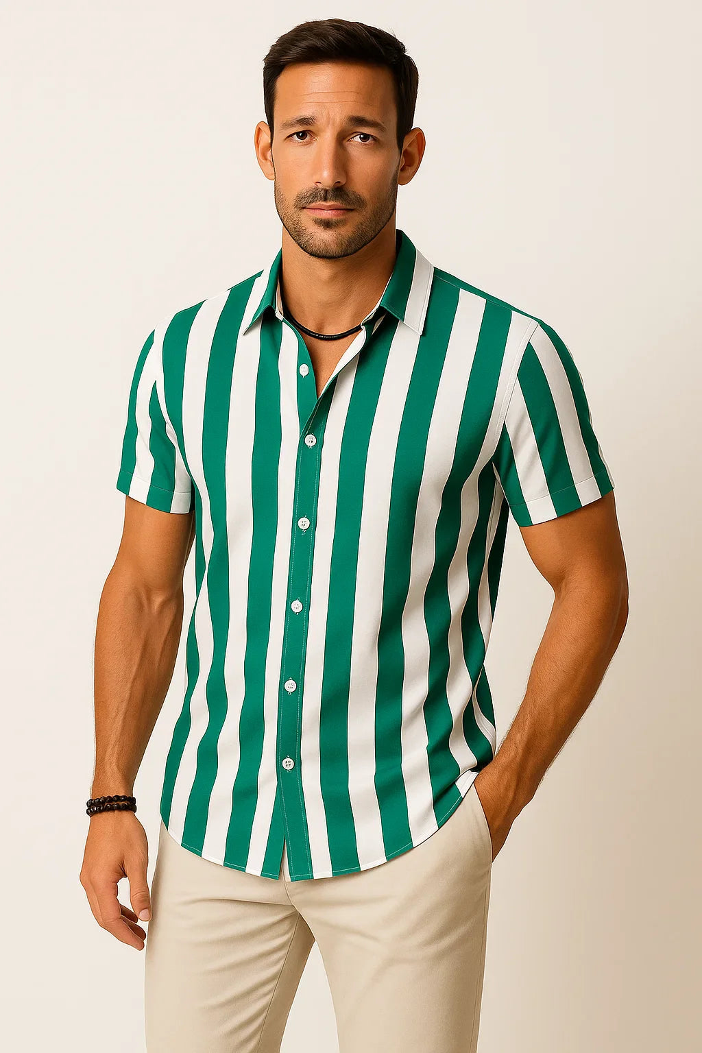 Vertikal Gestreiftes Kurzarm Hemd