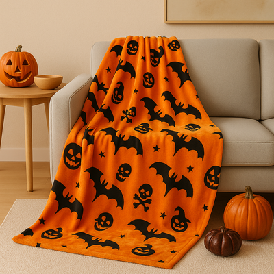 Veyra | Halloween-Flanelldecke mit Kürbis-Print