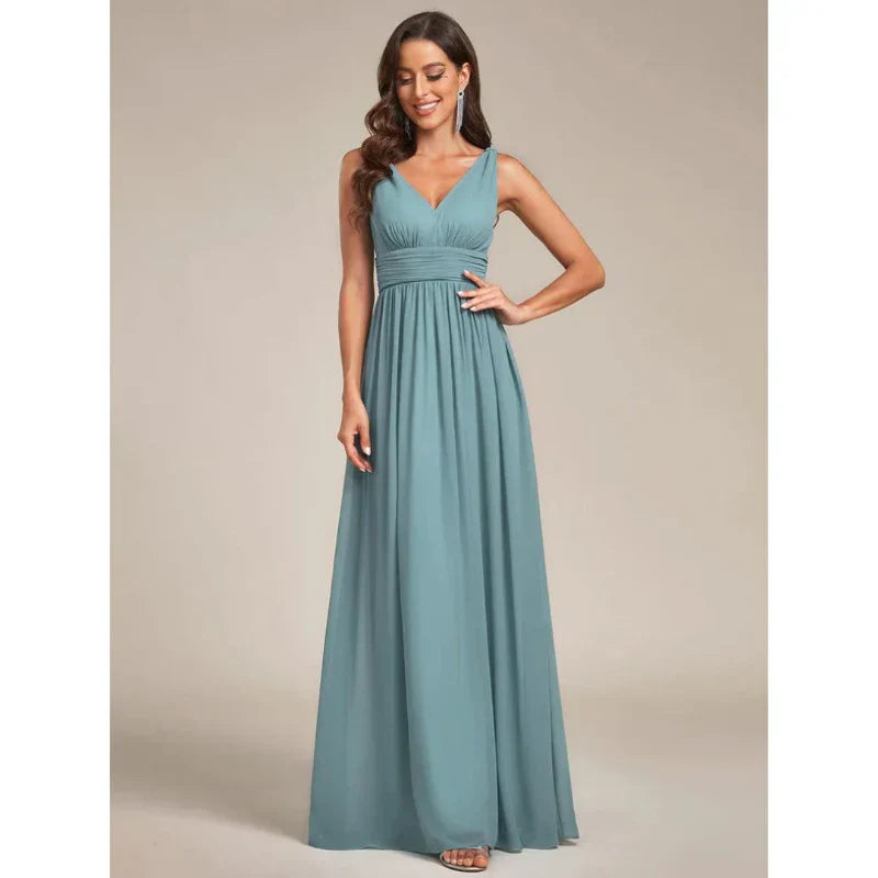 Damen Elegantes ärmelloses Kleid mit V-Ausschnitt | Maxi