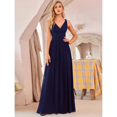 Damen Elegantes ärmelloses Kleid mit V-Ausschnitt | Maxi