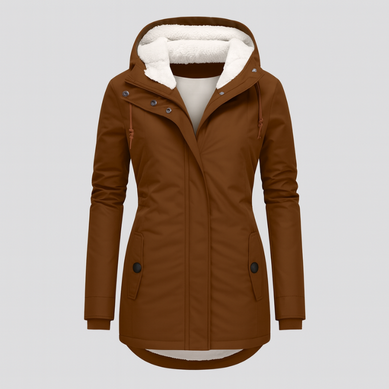 Winterjacke für Damen mit Kapuze und kuscheligem Futter – lange Ärmel