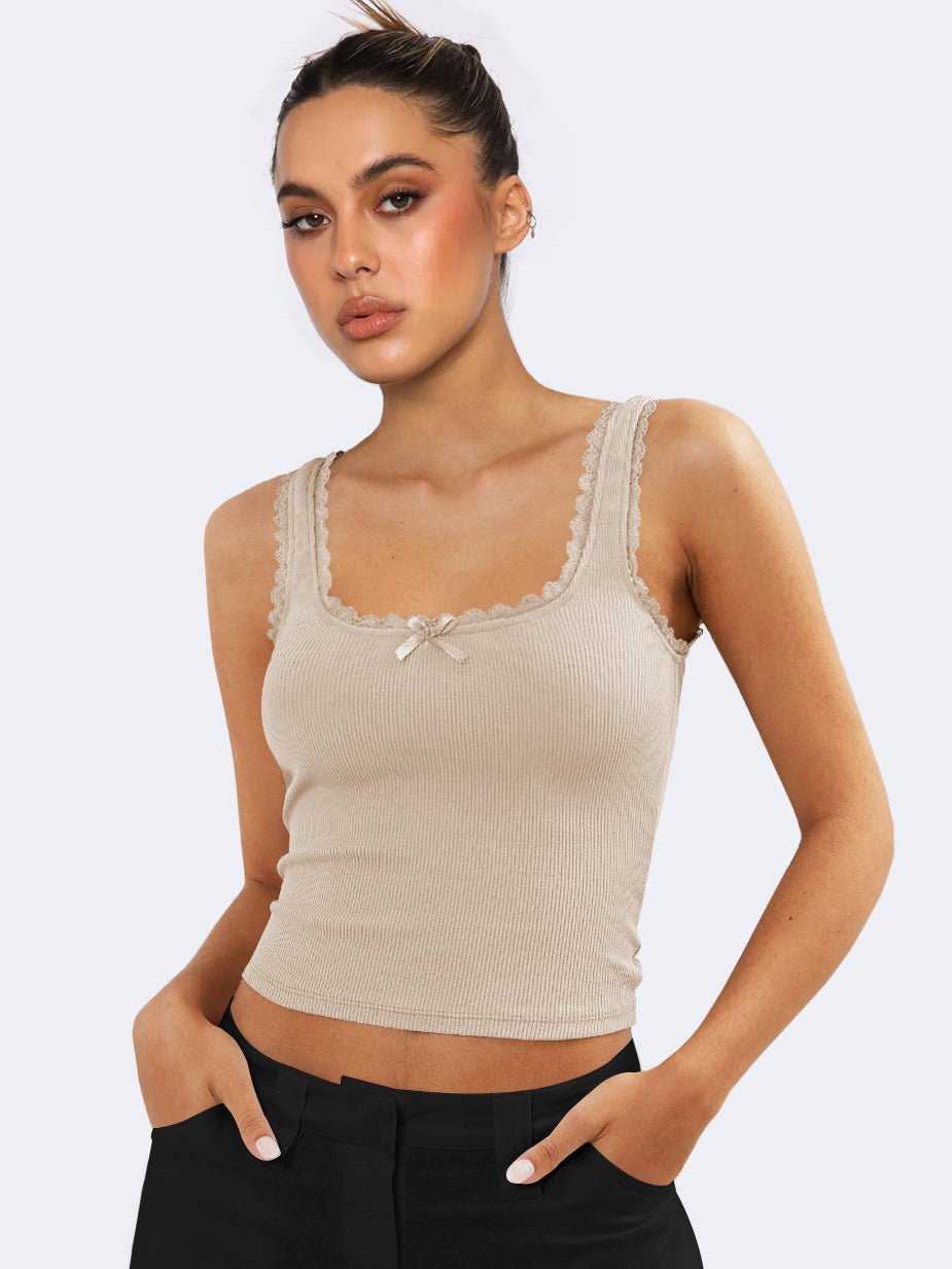Lea | Romantisches Ripp-Tanktop mit Spitzenbesatz