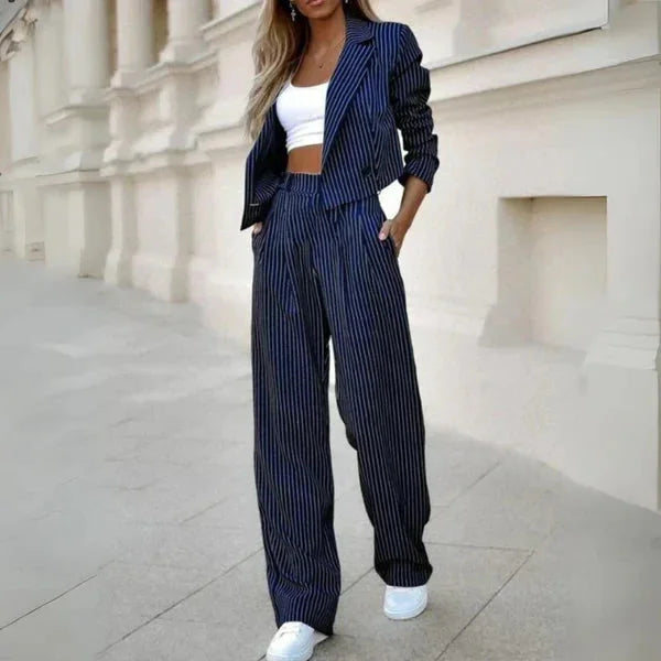 Damen Anzug Set mit Streifenmuster Blazer und Hose