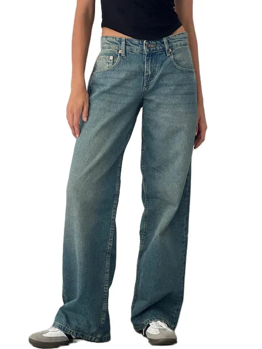 Damen Baggy Jeans mit niedrigem Schnitt und weiter Passform