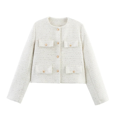 Damen Kurzjacke mit Knopfdetails und geradem Schnitt