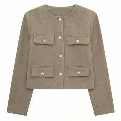 Damen Kurzjacke mit Knopfdetails und geradem Schnitt