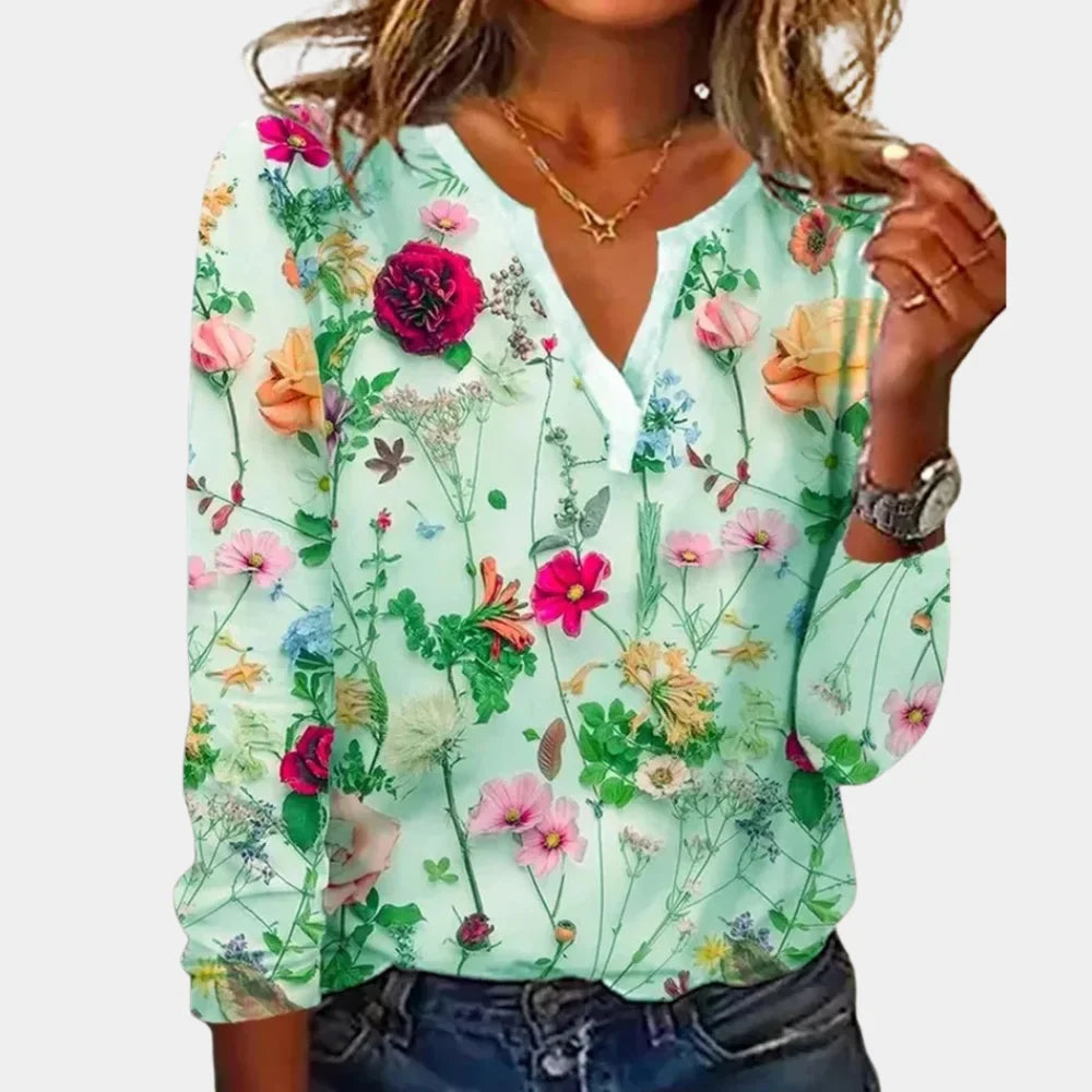 Damen Bluse mit floralem Muster und V-Ausschnitt
