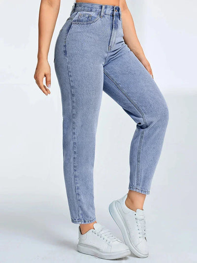 Damen High-Waist Mom Jeans in Hellblau