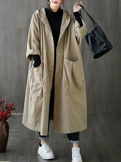 Damen Kapuzen Trenchcoat mit großen Taschen