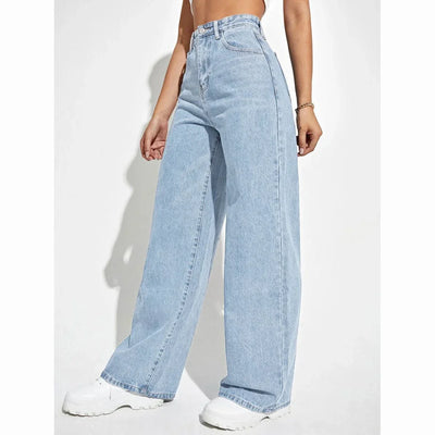 Damen Wide Leg Jeans mit Hohem Bund