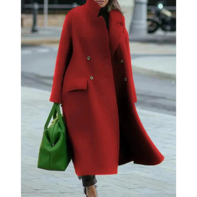 Langer Damenmantel mit Knopfleiste und praktischen Taschen