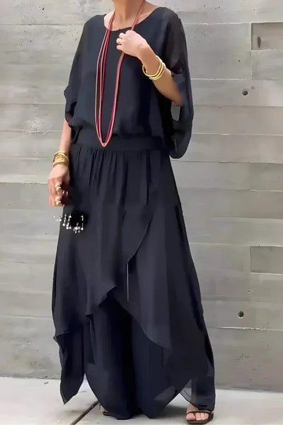 Damen Set mit weitem Oberteil und asymmetrischer Hose