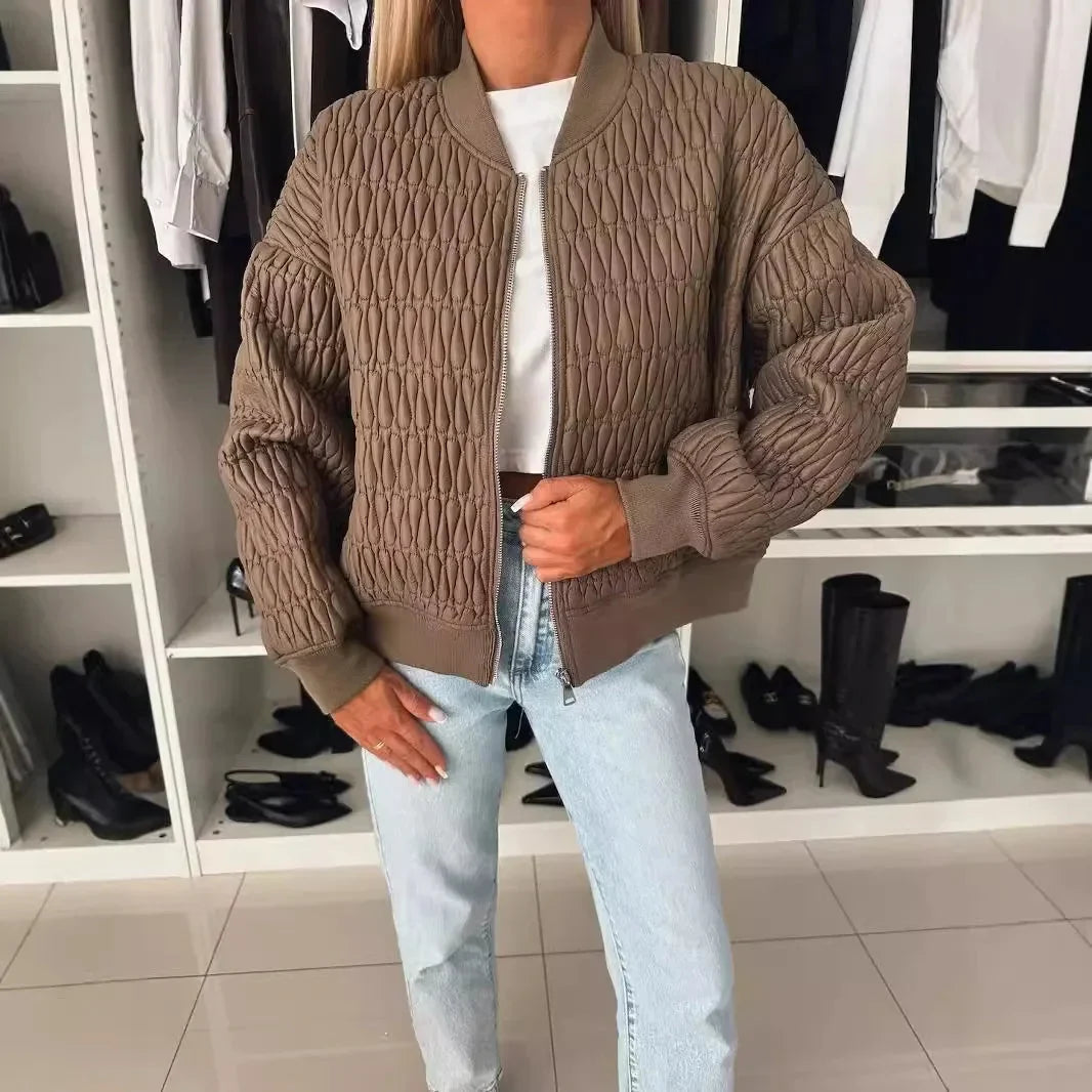 Gesteppte Bomberjacke für Damen mit Reißverschluss und gerippten Bündchen