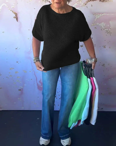 Damen Strickoberteil mit lockerer Passform und Rundhals