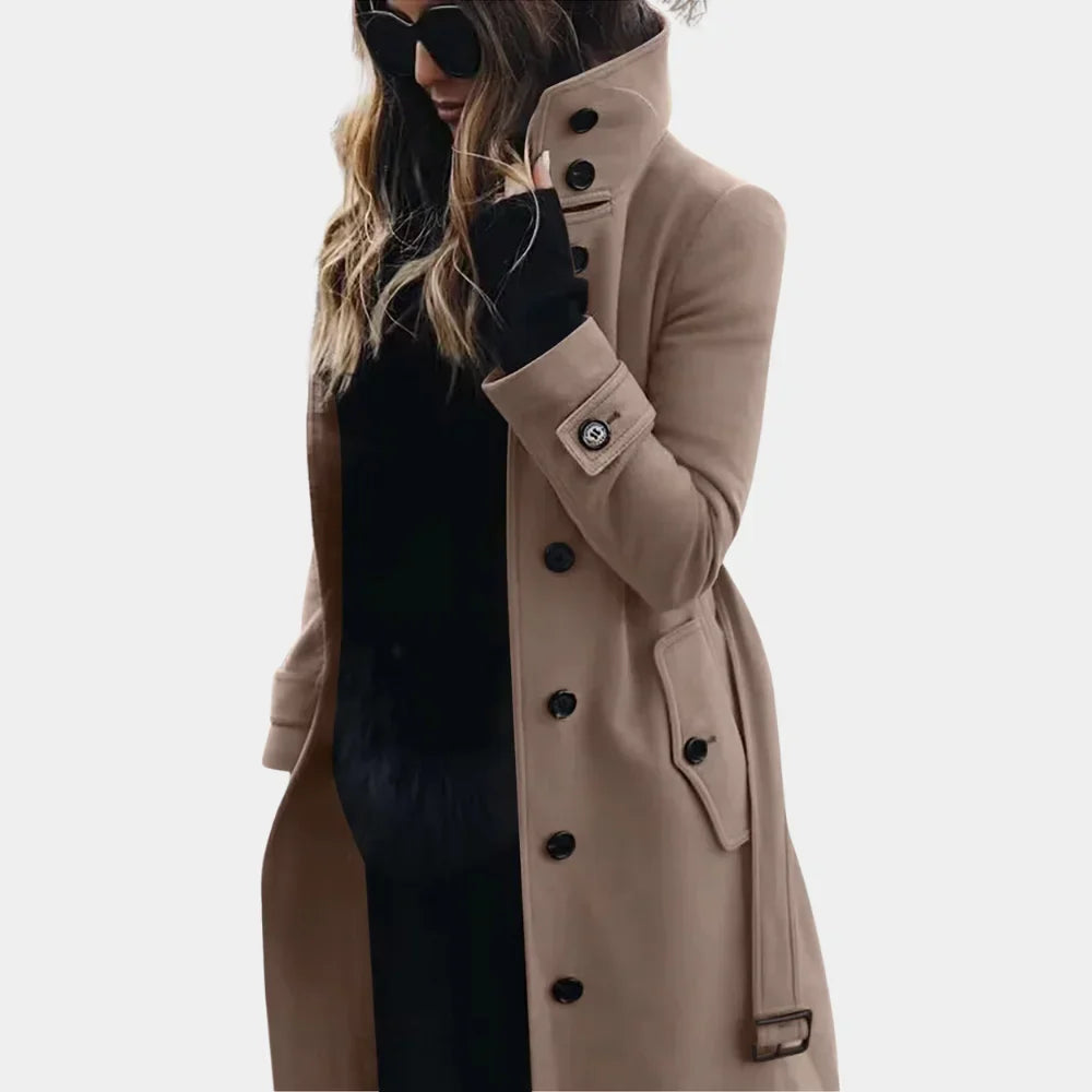 Damen Trenchcoat mit hohem Kragen und eleganten Knöpfen