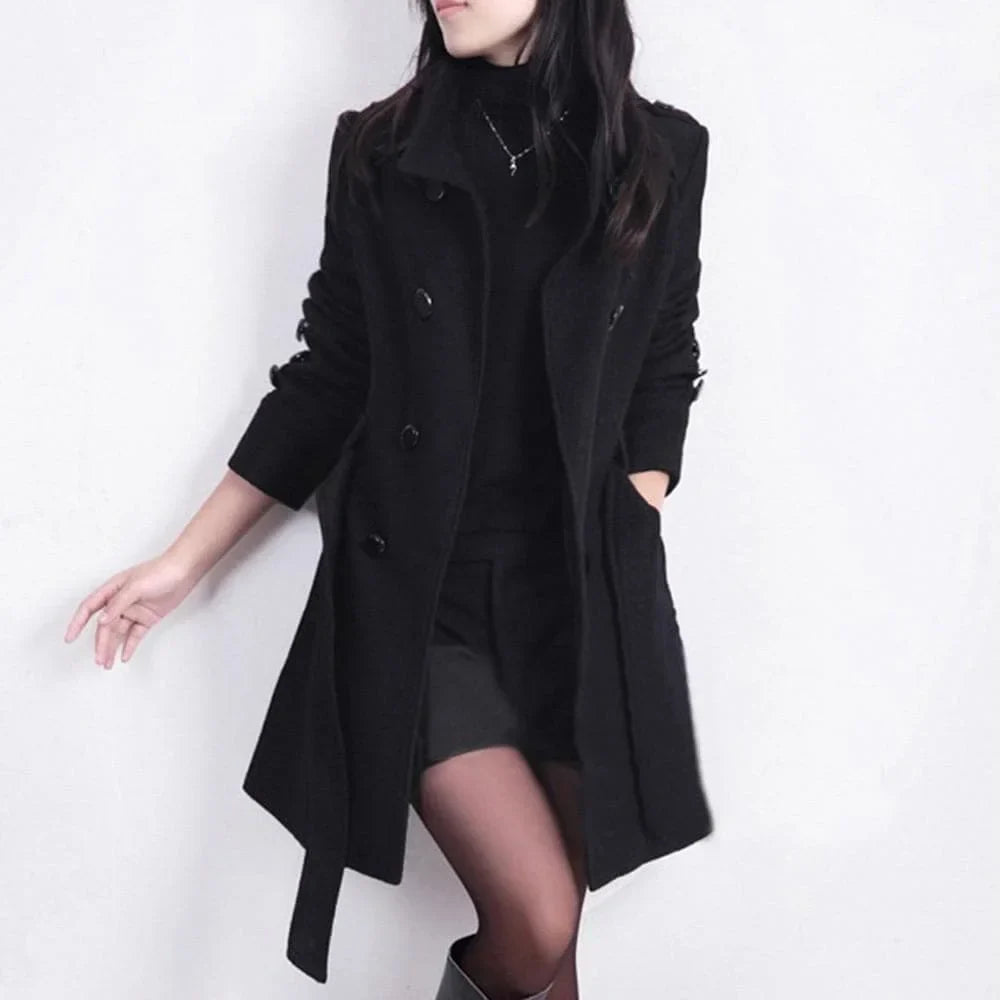 Damen Trenchcoat mit Taillengürtel und Knopfverschluss