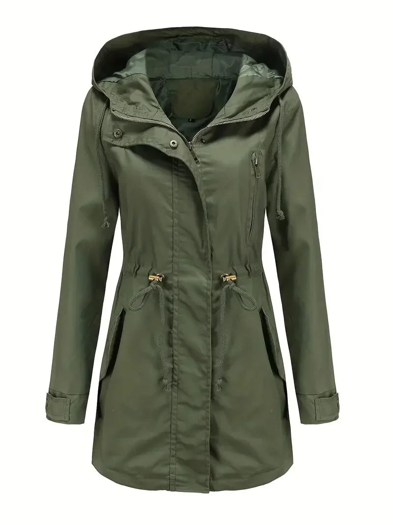 Damen Wasserdichter Trenchcoat mit Kapuze und Taschen