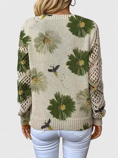 Damenpullover mit Floralmuster und V-Ausschnitt