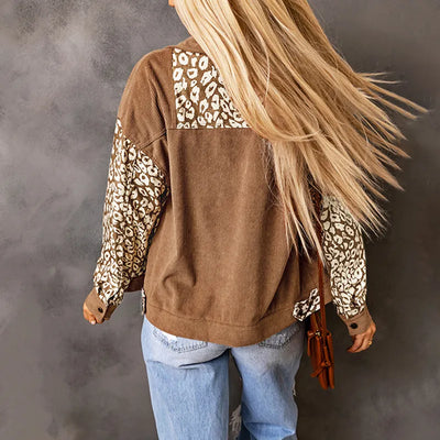 Ally - Damenjacke aus Cordeuse mit Leopardendetails