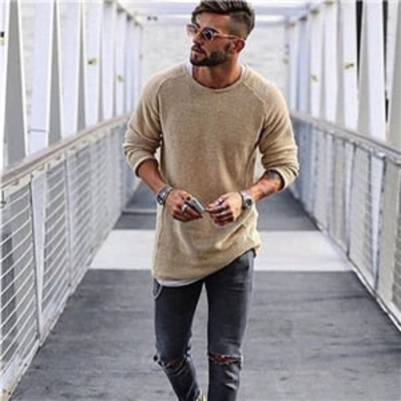 Herren Lange Strickpullover Sweatshirt