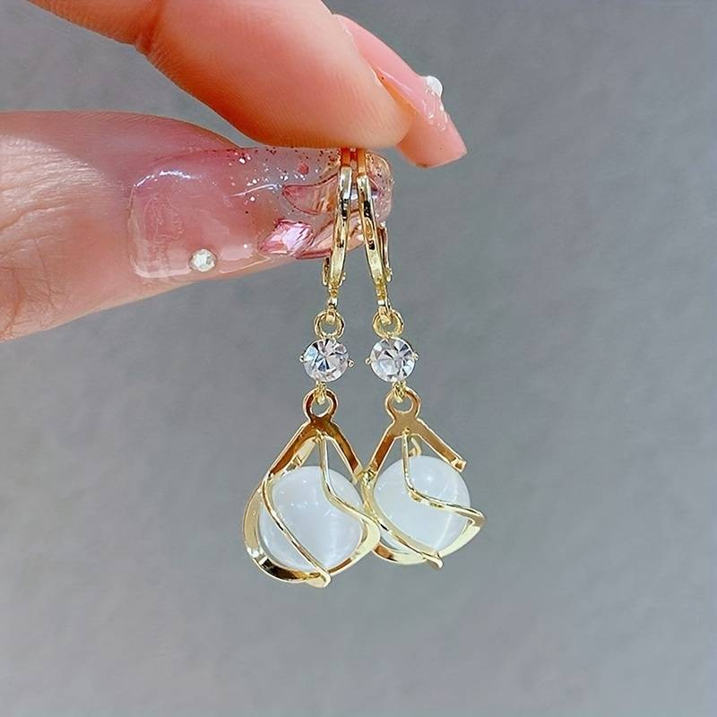 Antique White Opal Gold Drop Earrings