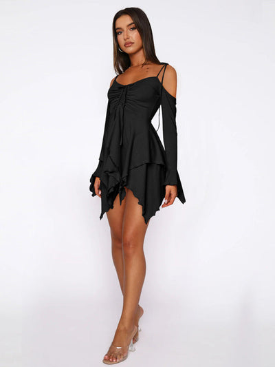 Schulterfreies Damen Sommerkleid Im Lagenlook | Mini