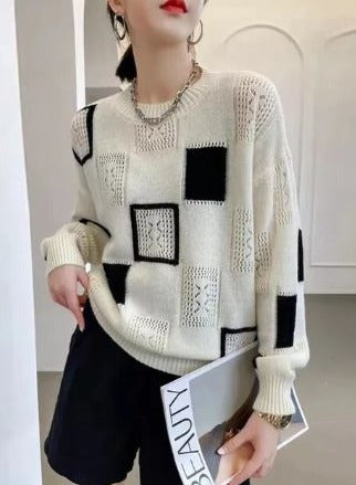 Moderner geometrischer Strickpulli für Damen
