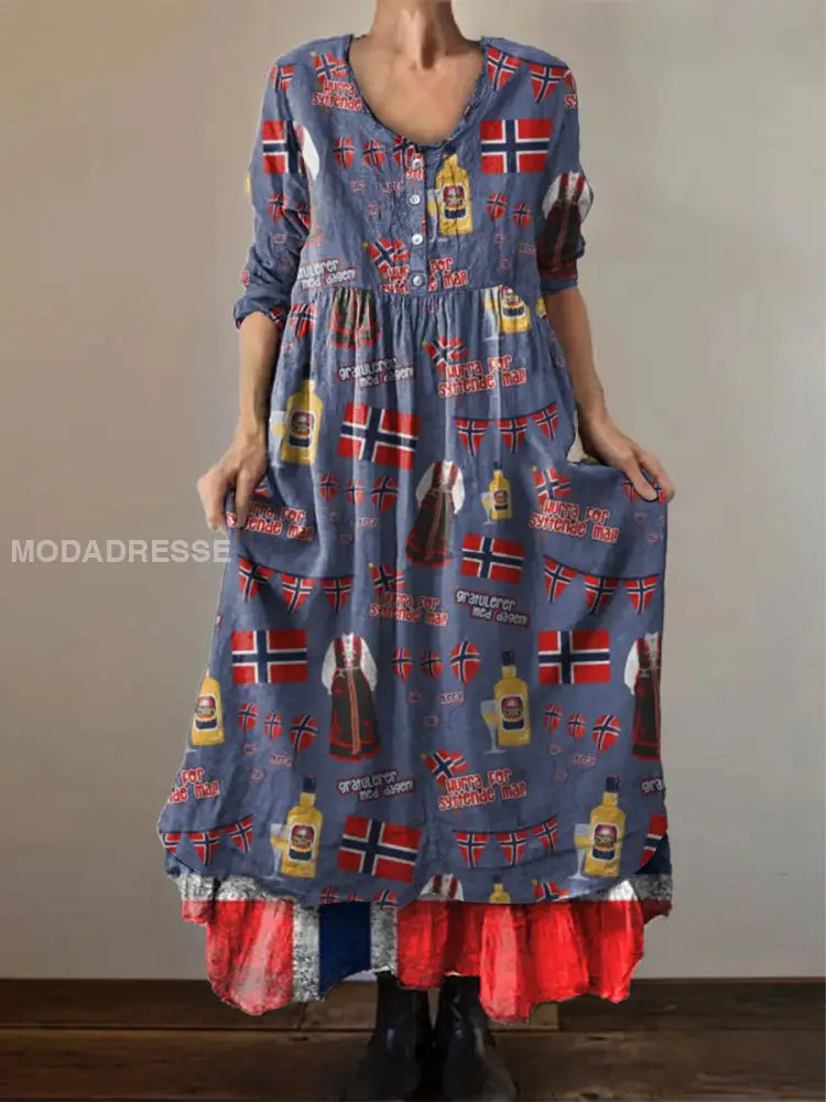 Frauen Norwegen 17. Mai Blumenmuster Kleid