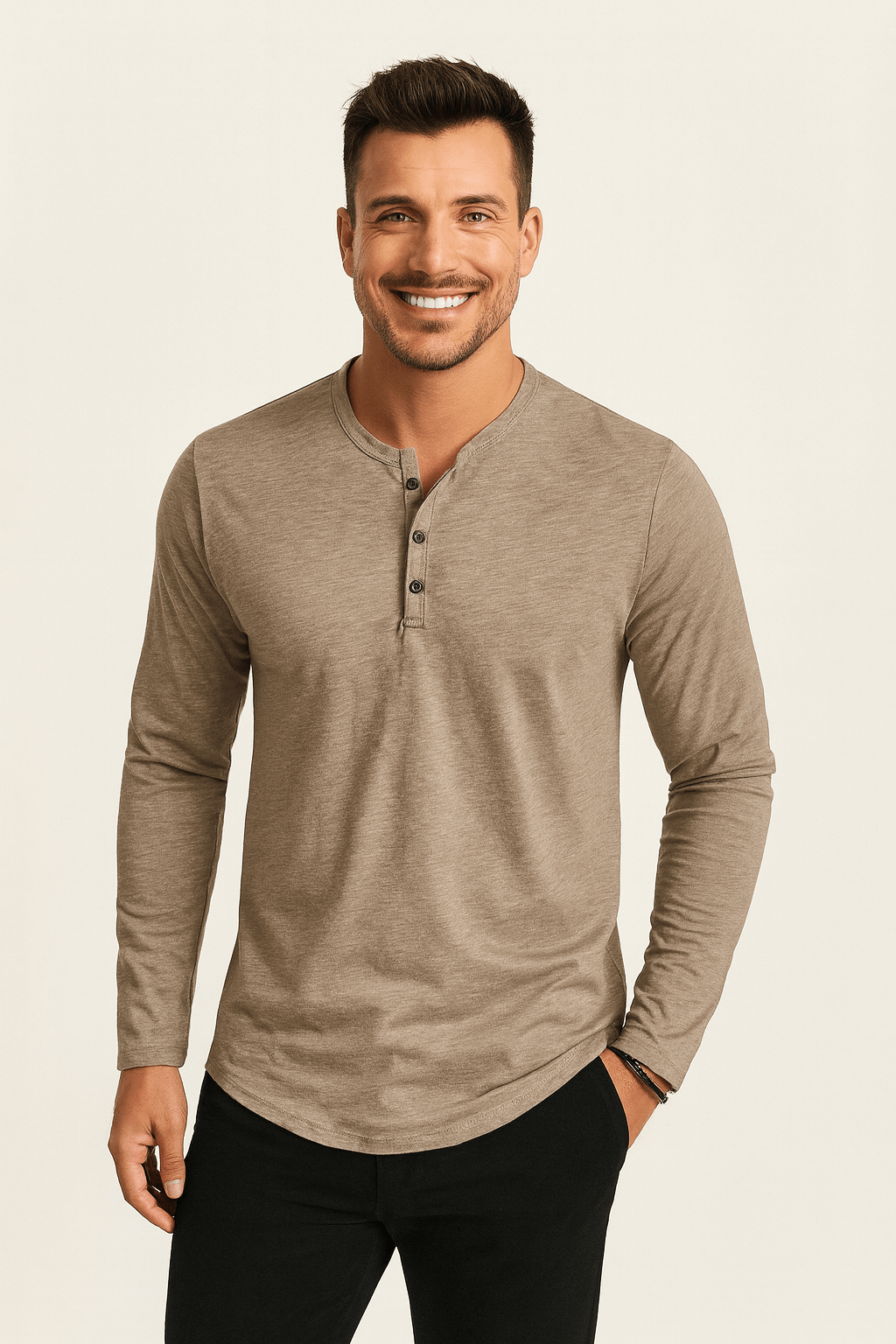 Knopfleisten Langarm Henley Shirt