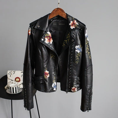 Modische Floral Vegane Lederjacke