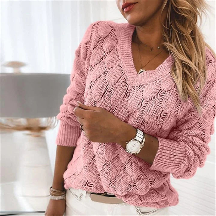 Modischer Strickpullover mit V-Ausschnitt für Damen