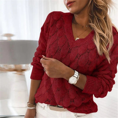 Modischer Strickpullover mit V-Ausschnitt für Damen