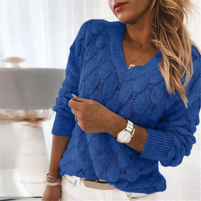 Modischer Strickpullover mit V-Ausschnitt für Damen