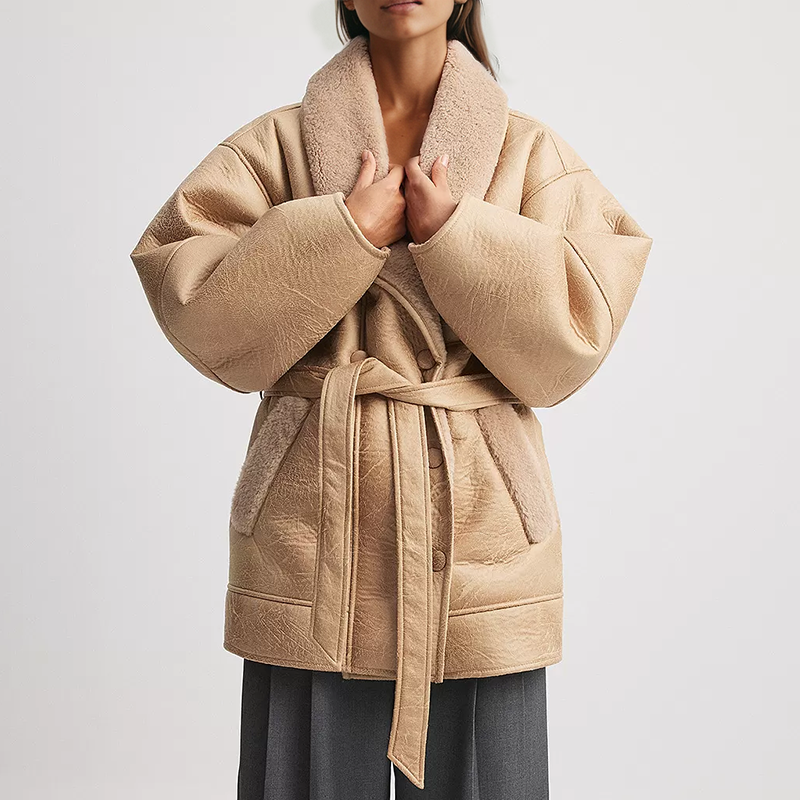 Damen Winterjacke mit Gürtel und Futter