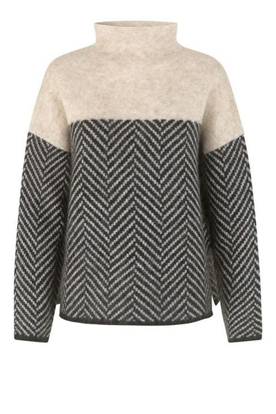 - Pullover With High Collar And Herringbone Pattern